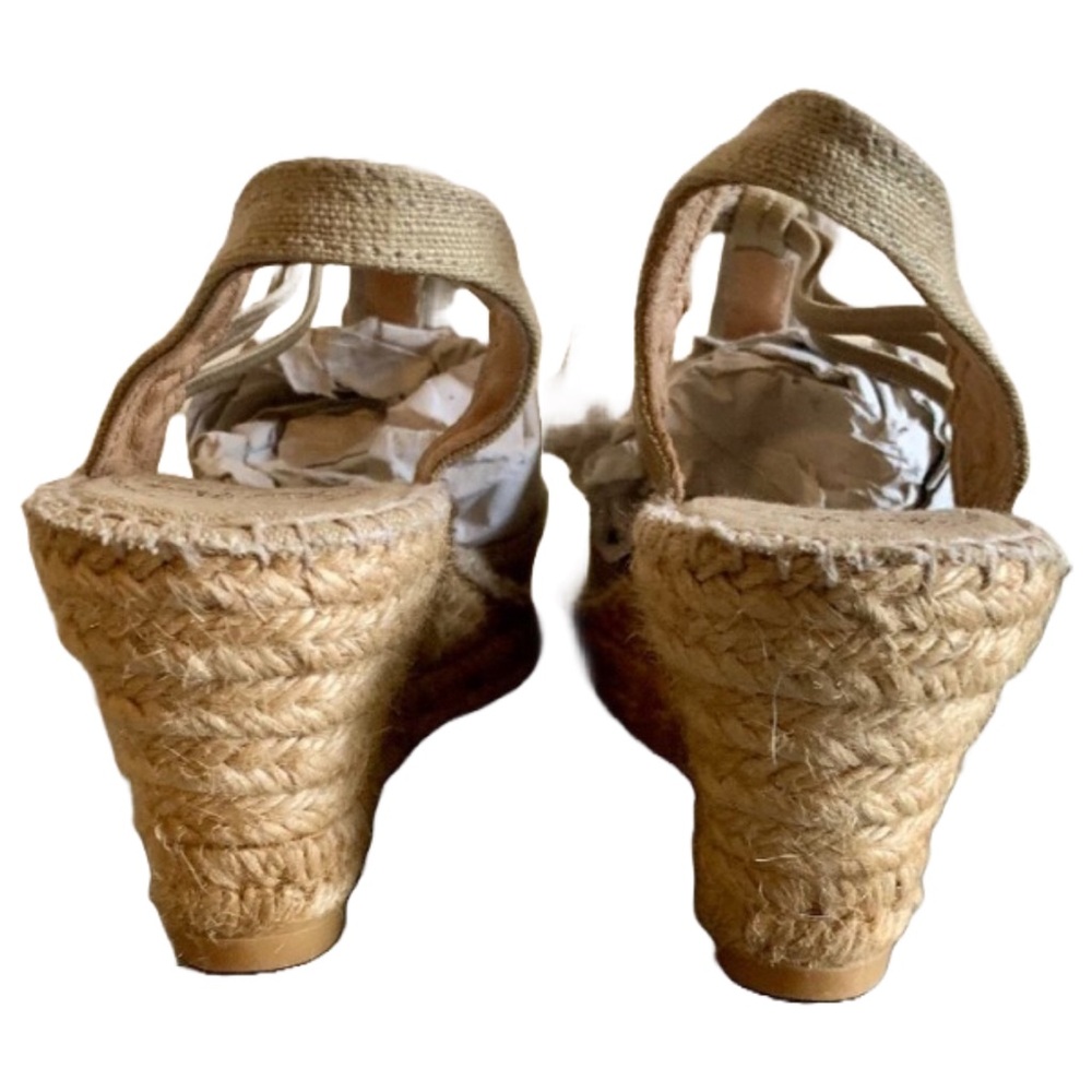 NWOB TONI PONS ORIGENS Women's Sitges Stone Tan Metallic Wedge Sandals Sz 5.5/36 - Picture 7 of 10